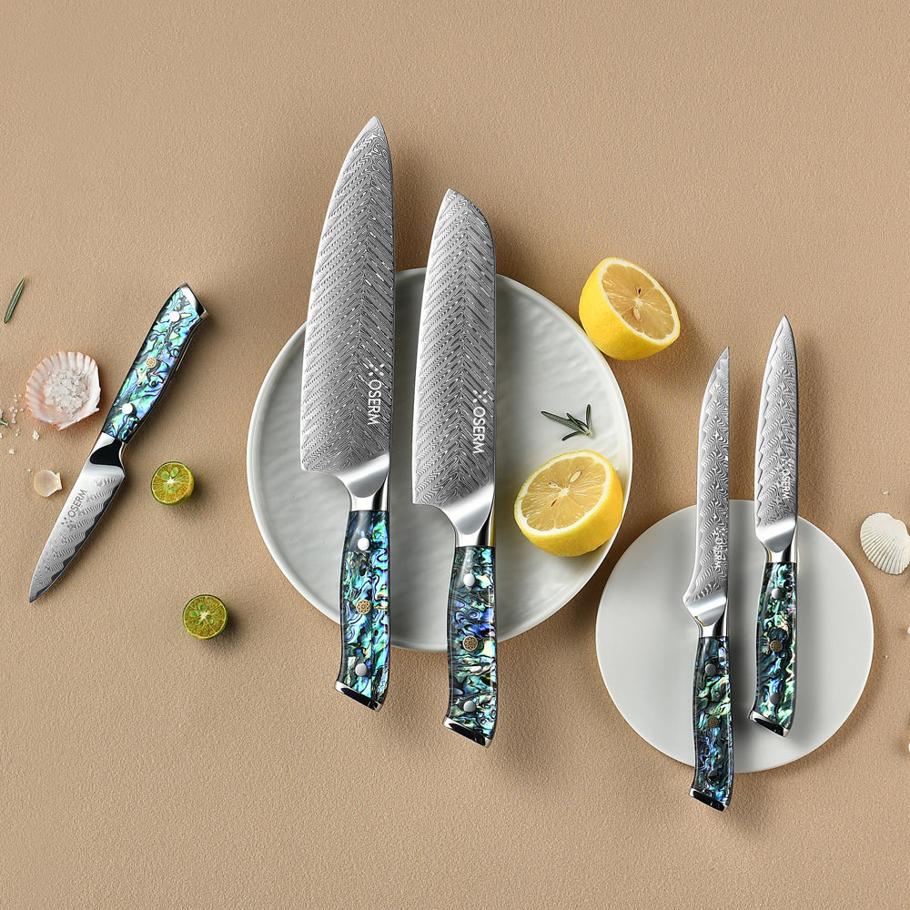 OSERM “Kōga 光霞” Japanese Damascus Knife Set – 5-Piece VG10 Gift Collection