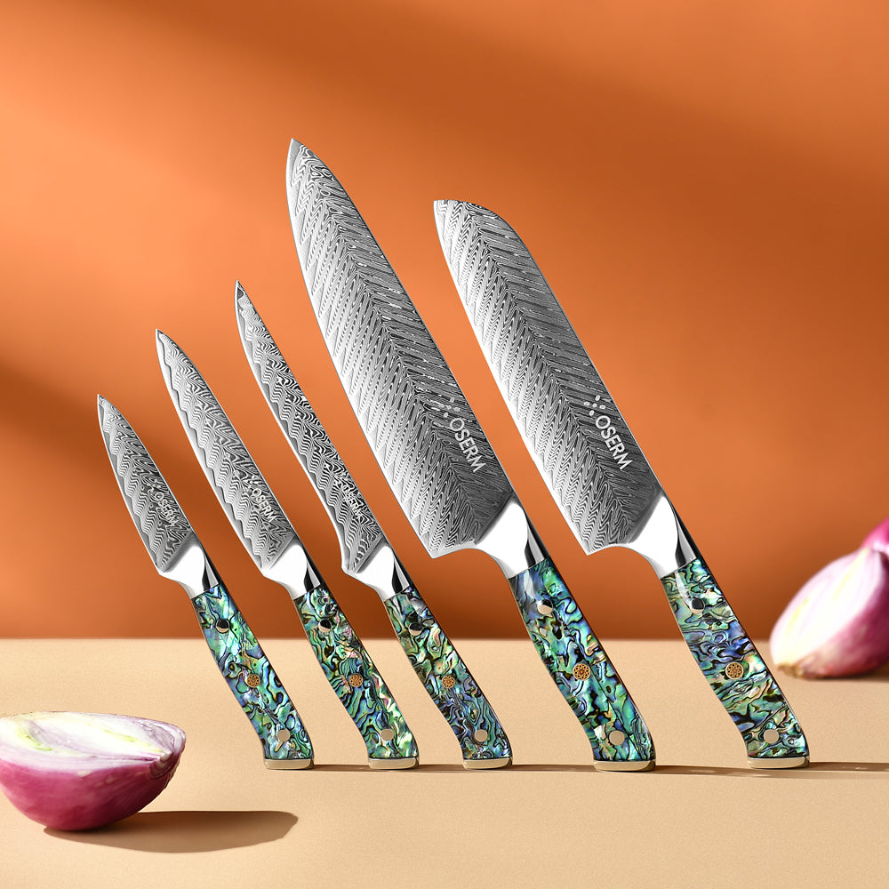 OSERM “Kōga 光霞” Japanese Damascus Knife Set – 5-Piece VG10 Gift Collection