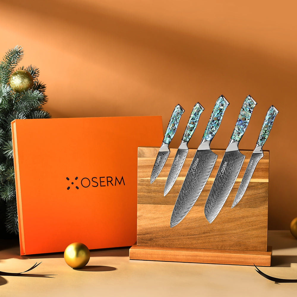 OSERM “Kōga 光霞” Japanese Damascus Knife Set – 5-Piece VG10 Gift Collection