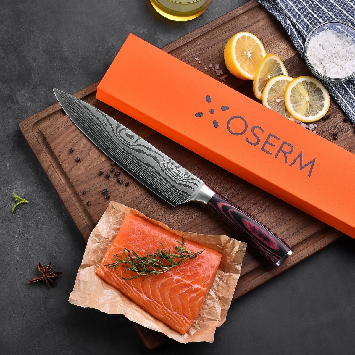 OSERM 8'' Japanese Chef Knife: Ultra-Sharp High Carbon Stainless Steel with Pakkawood Handle & Beautiful Gift Box