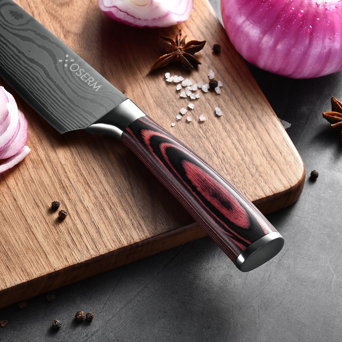 OSERM 8'' Japanese Chef Knife: Ultra-Sharp High Carbon Stainless Steel with Pakkawood Handle & Beautiful Gift Box