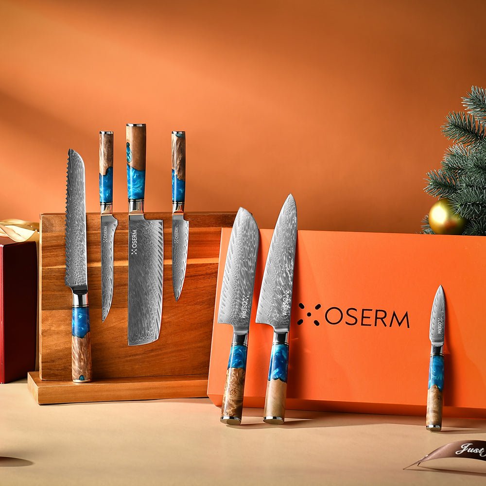 OSERM “Aokiri 青霧” Damascus Knife Set – 7 - Piece Premium Gift Box
