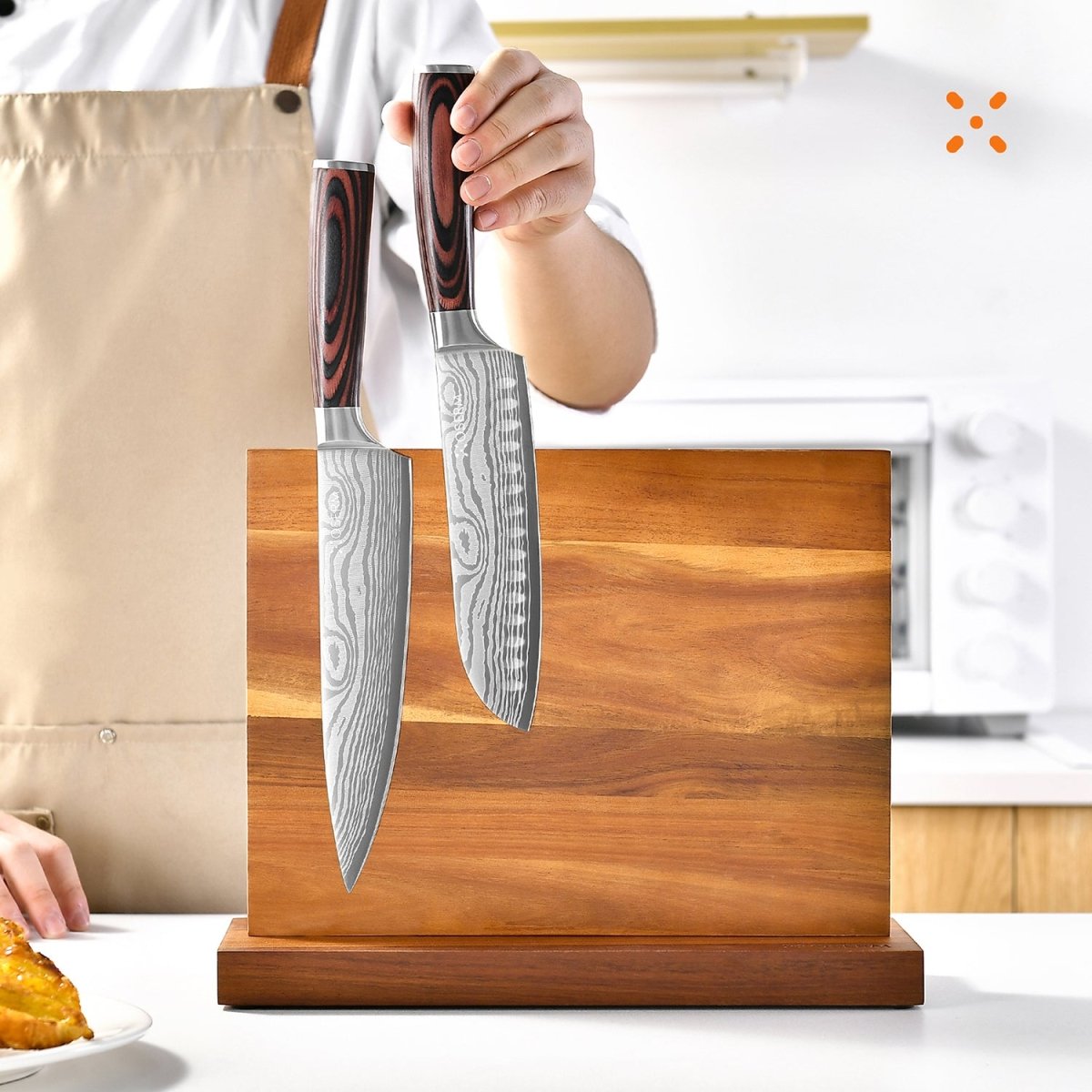 OSERM Premium Acacia WoodMagnetic Knife Block – Dual - Sided Wooden Knife Holder for up to 14 Knives