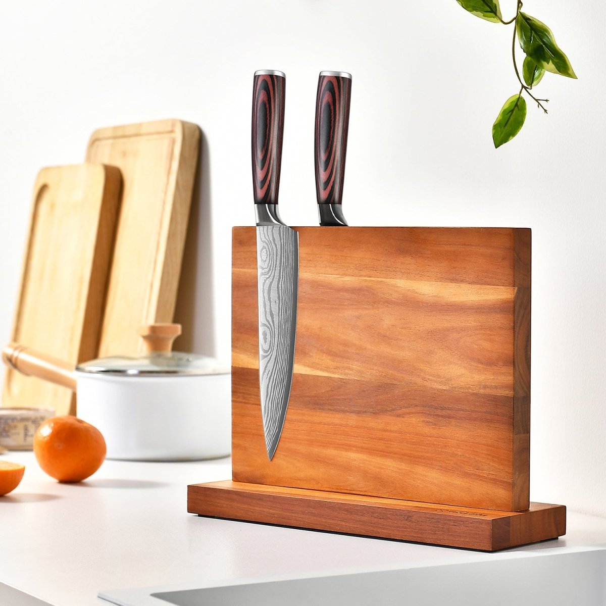 OSERM Premium Acacia WoodMagnetic Knife Block – Dual - Sided Wooden Knife Holder for up to 14 Knives