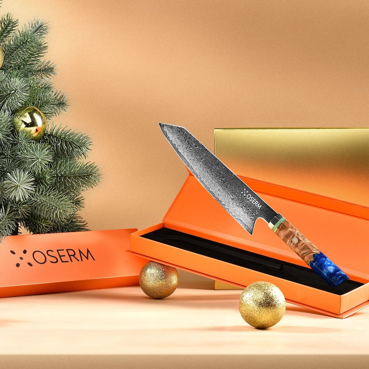 OSERM “Reika 霊霞” Japanese Damascus Kiritsuke Chef Knife with Blue Handle – Gift - Ready in Premium Box