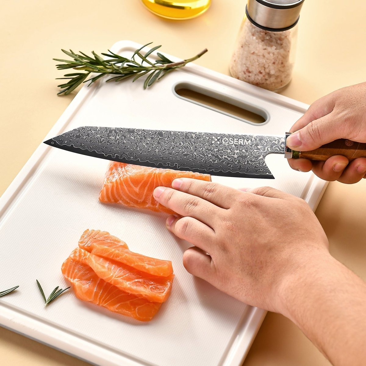 OSERM “Reika 霊霞” Japanese Damascus Kiritsuke Chef Knife with Orange Handle – Gift - Ready in Premium Box