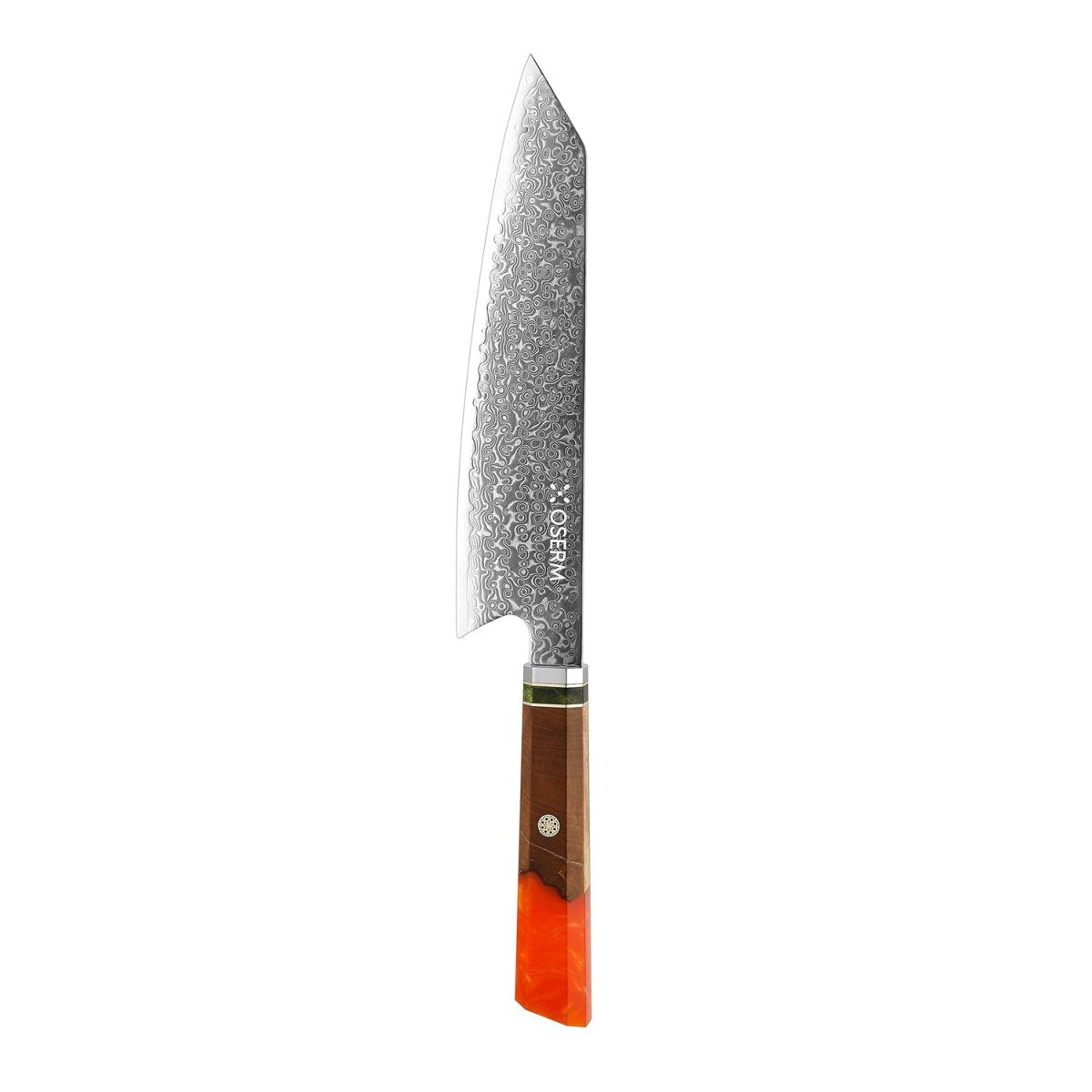 OSERM “Reika 霊霞” Japanese Damascus Kiritsuke Chef Knife with Orange Handle – Gift - Ready in Premium Box