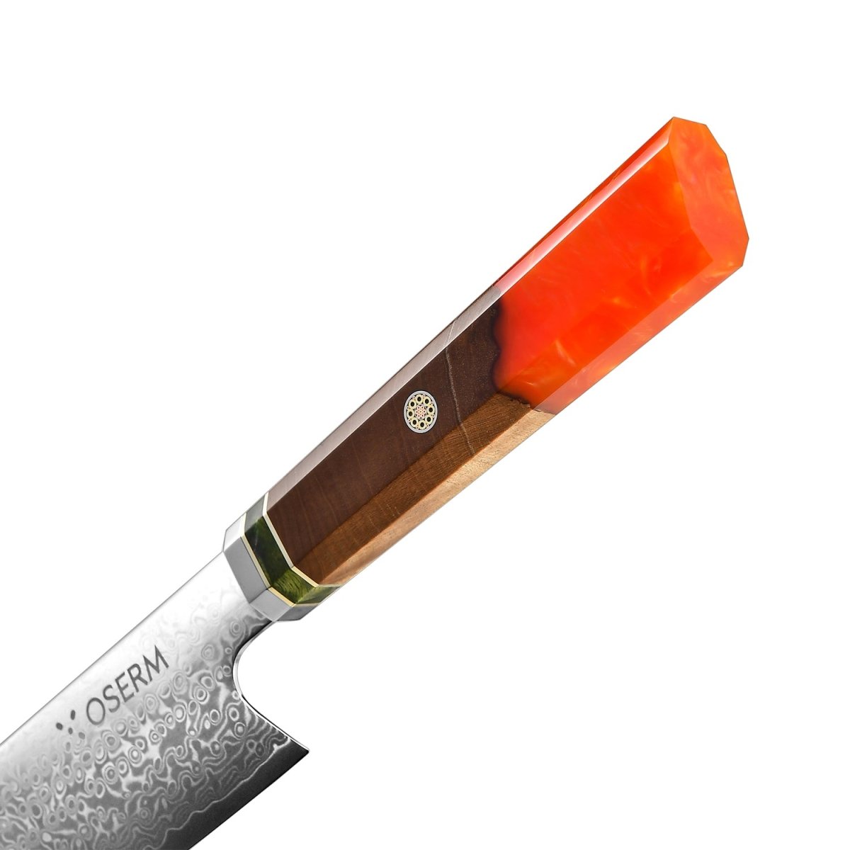 OSERM “Reika 霊霞” Japanese Damascus Kiritsuke Chef Knife with Orange Handle – Gift - Ready in Premium Box