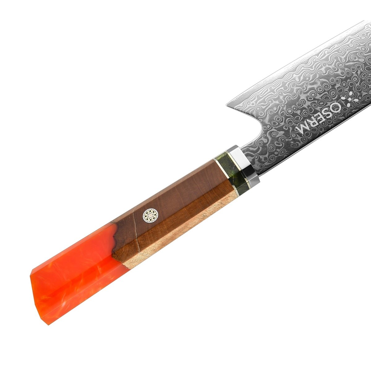 OSERM “Reika 霊霞” Japanese Damascus Kiritsuke Chef Knife with Orange Handle – Gift - Ready in Premium Box