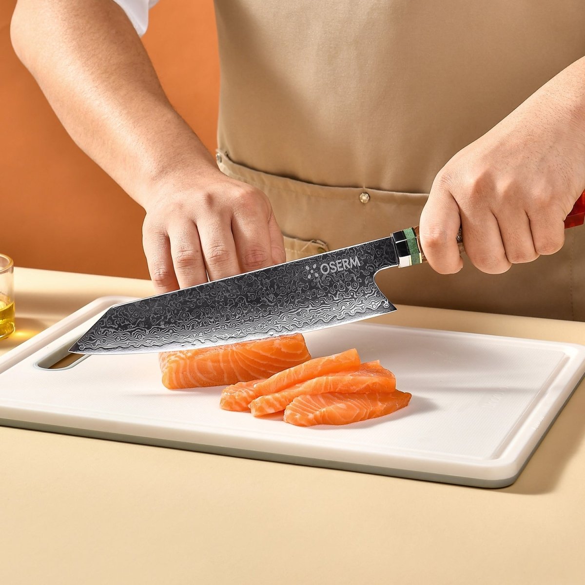 OSERM “Reika 霊霞” Japanese Damascus Kiritsuke Chef Knife with Red Handle – Gift - Ready in Premium Box