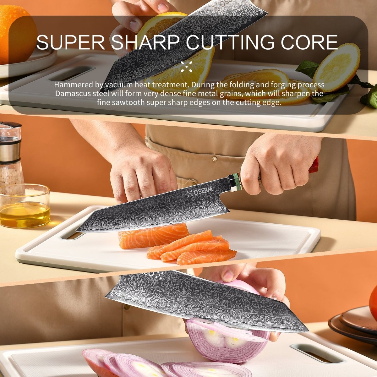 OSERM “Reika 霊霞” Japanese Damascus Kiritsuke Chef Knife with Red Handle – Gift - Ready in Premium Box