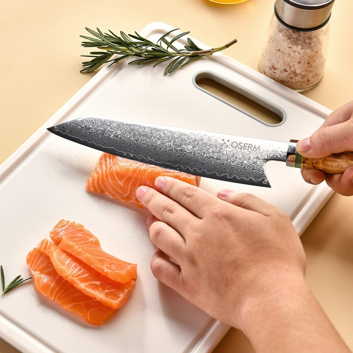 OSERM “Reika 霊霞” Japanese Damascus Kiritsuke Chef Knife with Red Handle – Gift - Ready in Premium Box