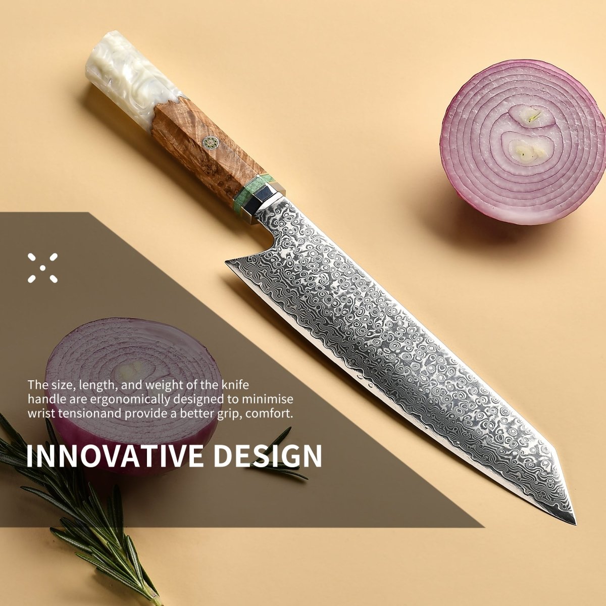 OSERM “Reika 霊霞” Japanese Damascus Kiritsuke Chef Knife with White Handle – Gift - Ready in Premium Box