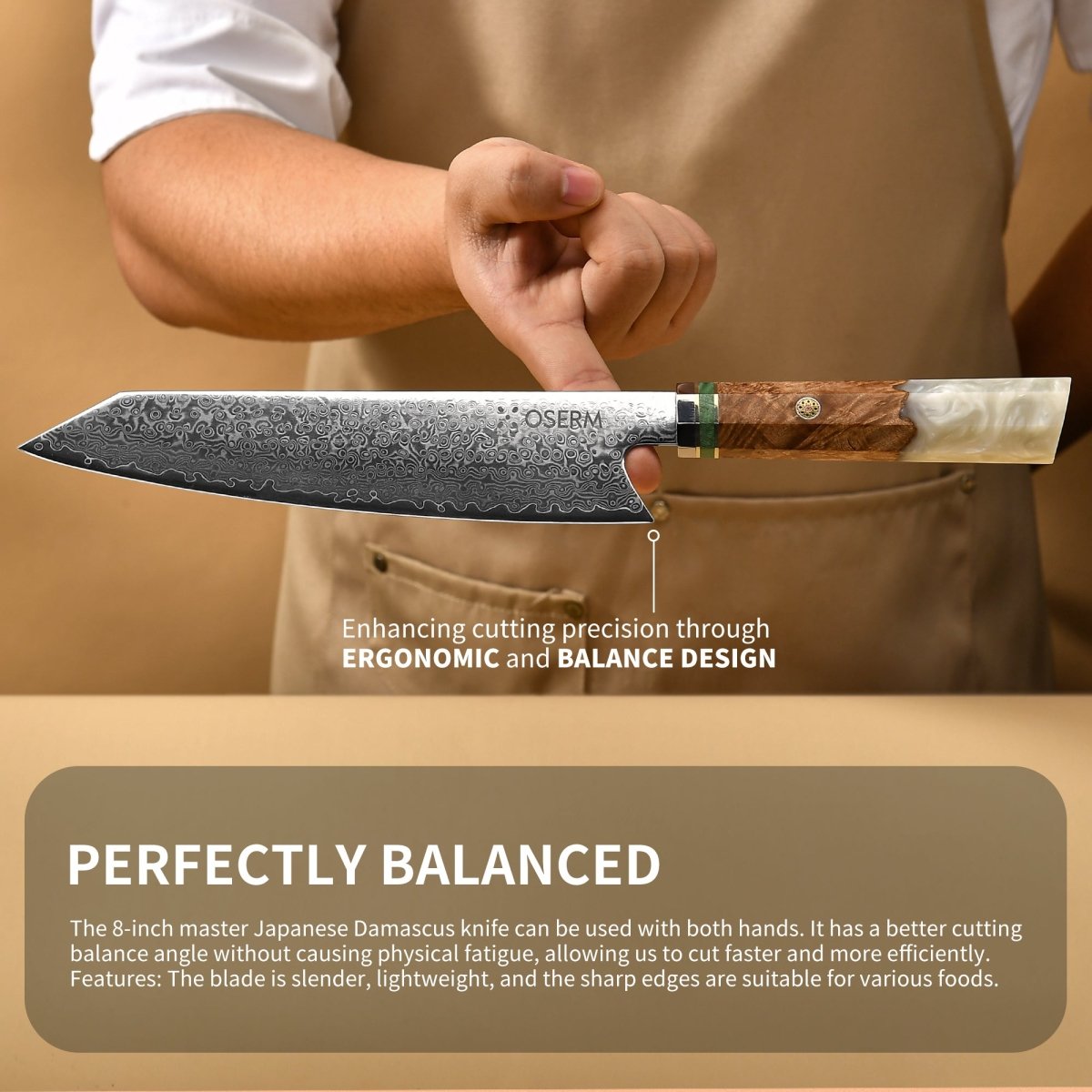 OSERM “Reika 霊霞” Japanese Damascus Kiritsuke Chef Knife with White Handle – Gift - Ready in Premium Box