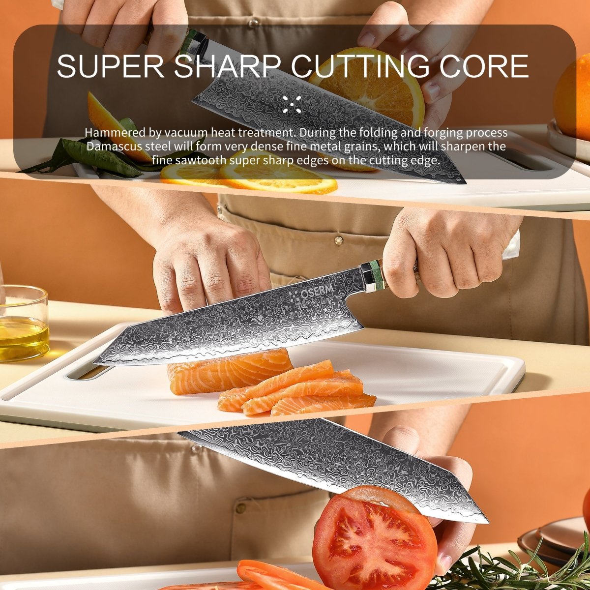 OSERM “Reika 霊霞” Japanese Damascus Kiritsuke Chef Knife with White Handle – Gift - Ready in Premium Box