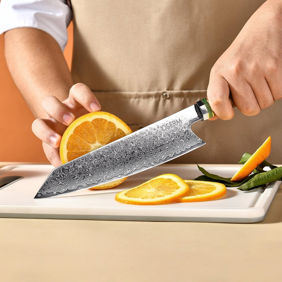 OSERM “Reika 霊霞” Japanese Damascus Kiritsuke Chef Knife with White Handle – Gift - Ready in Premium Box