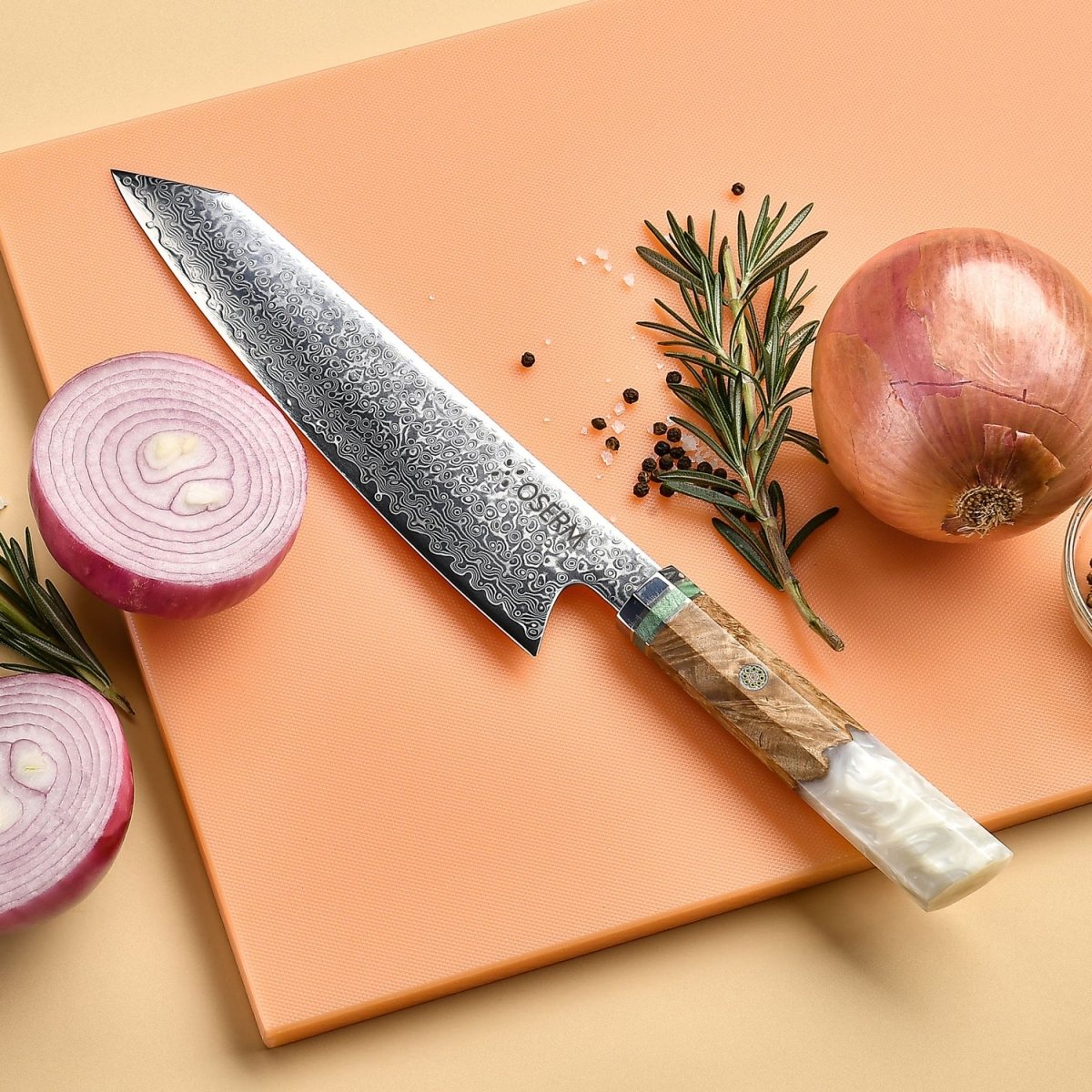 OSERM “Reika 霊霞” Japanese Damascus Kiritsuke Chef Knife with White Handle – Gift - Ready in Premium Box