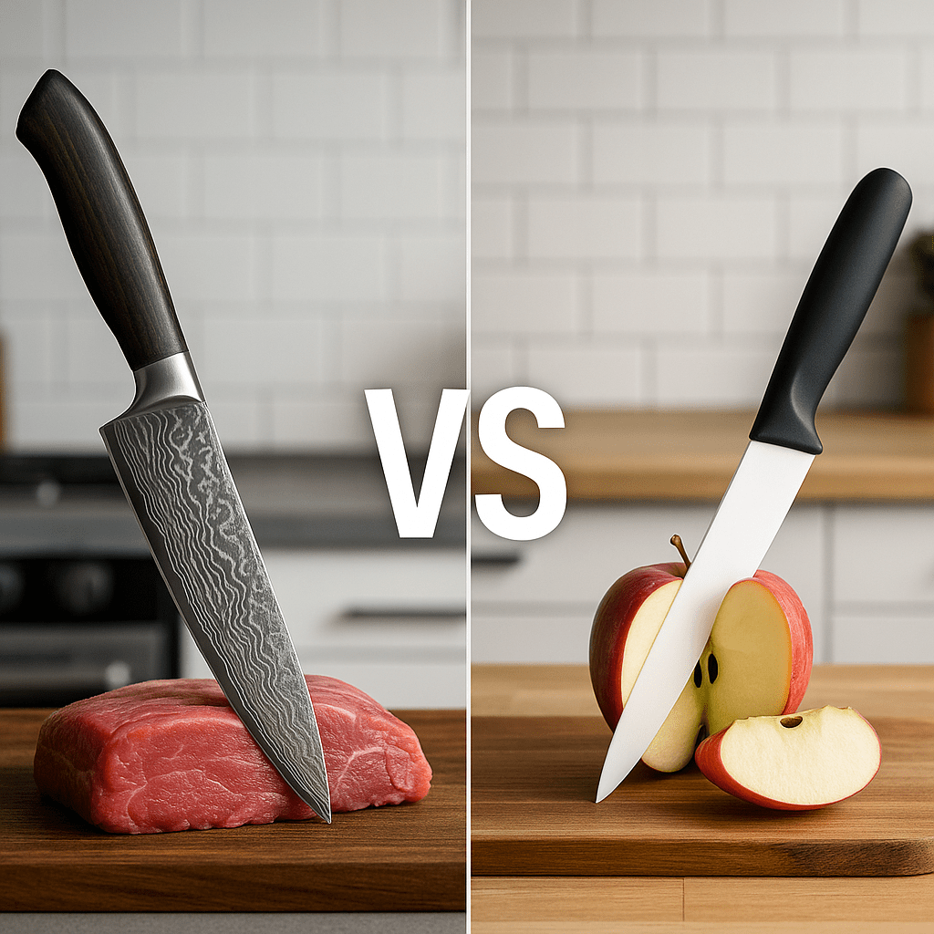 Damascus Knife vs Ceramic Knife – Cutting Experience - OSERM.COM