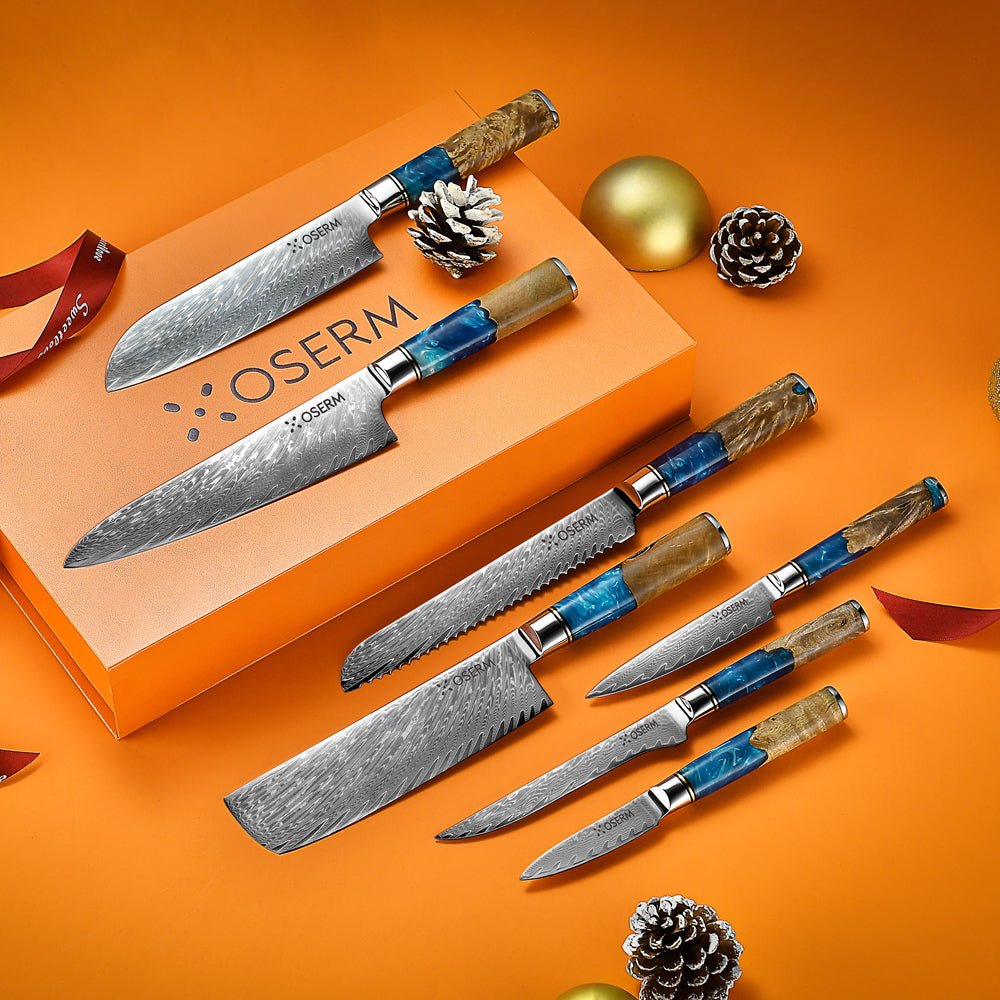 OSERM “Aokiri 青霧” Damascus Knife Set – 7 - Piece Premium Gift Box