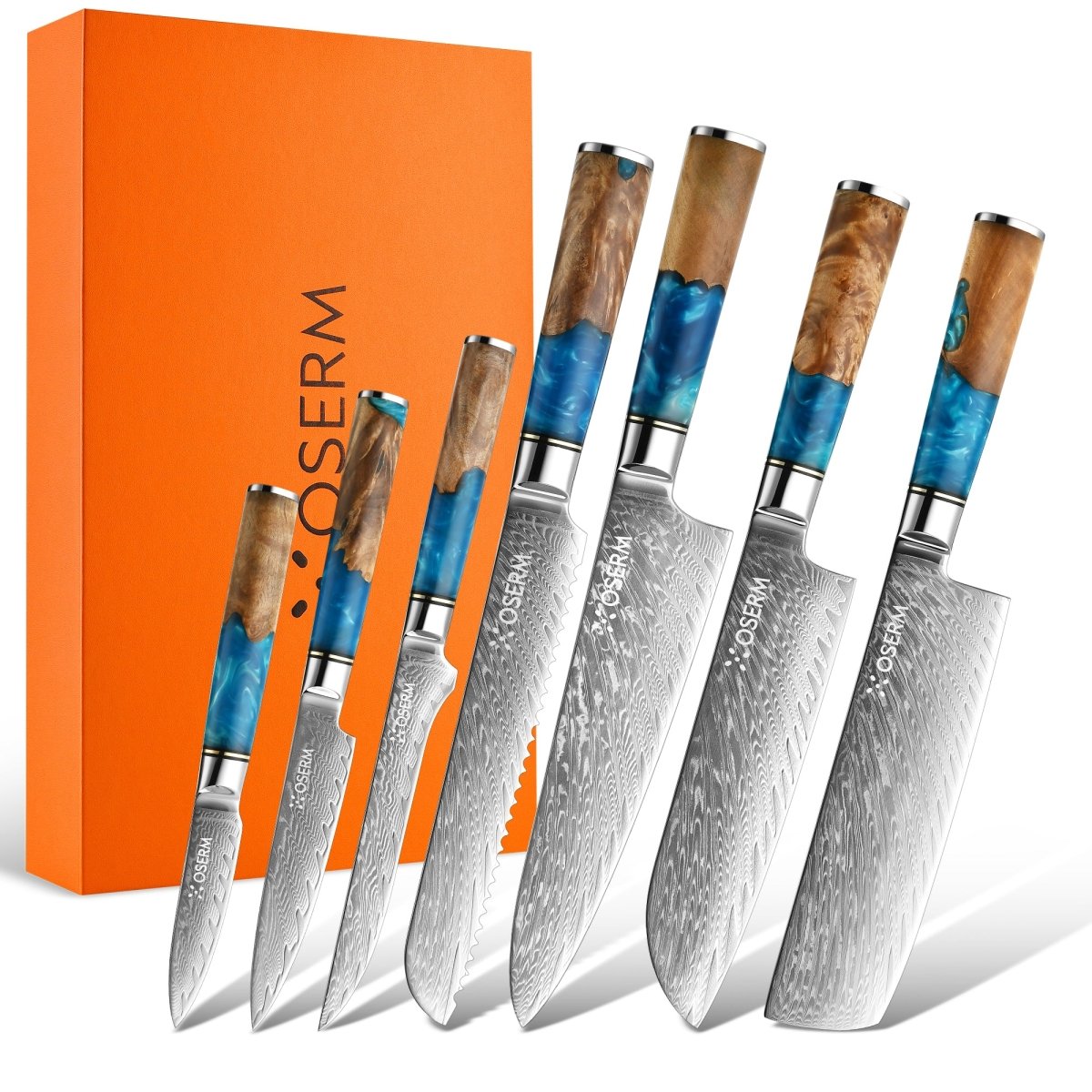 OSERM “Aokiri 青霧” Damascus Knife Set – 7 - Piece Premium Gift Box