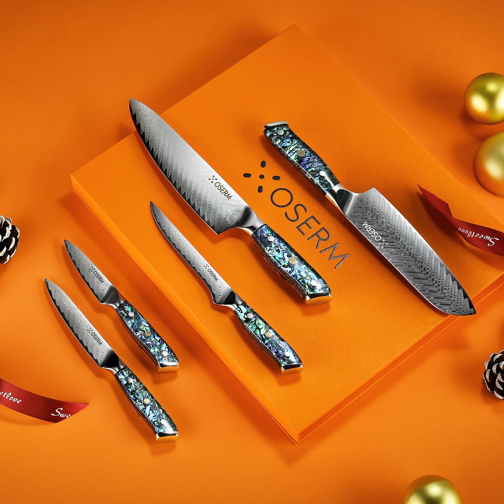 OSERM “Kōga 光霞” Japanese Damascus Knife Set – 5 - Piece VG10 Gift Collection