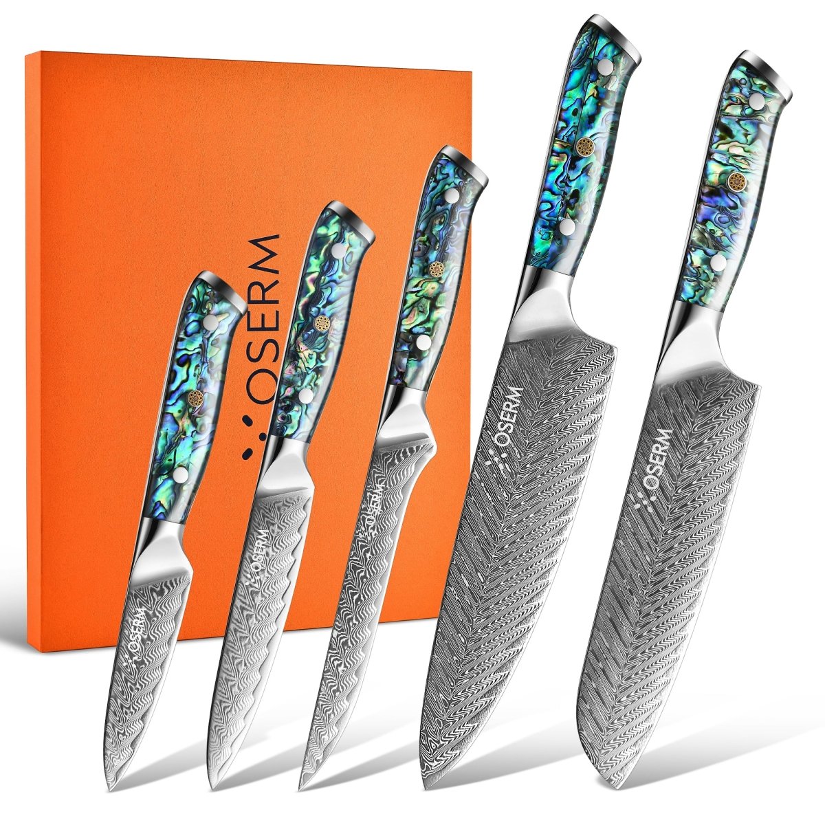 OSERM “Kōga 光霞” Japanese Damascus Knife Set – 5 - Piece VG10 Gift Collection