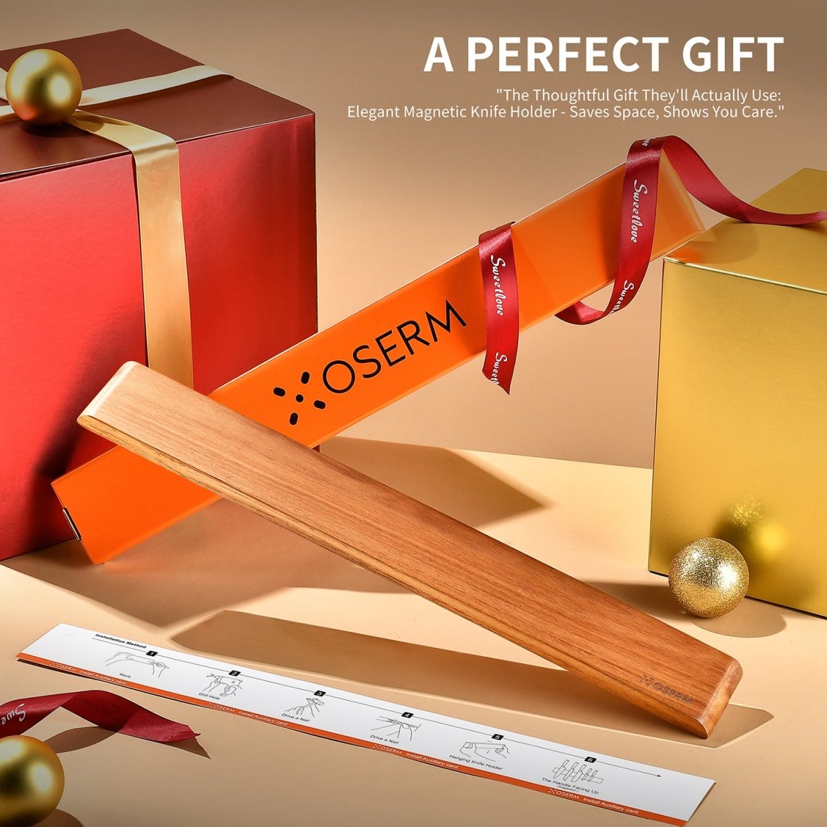 OSERM Premium Acacia Wood Magnetic Knife Strip – 19.7'' (50 cm) Wooden Wall - Mounted Holder