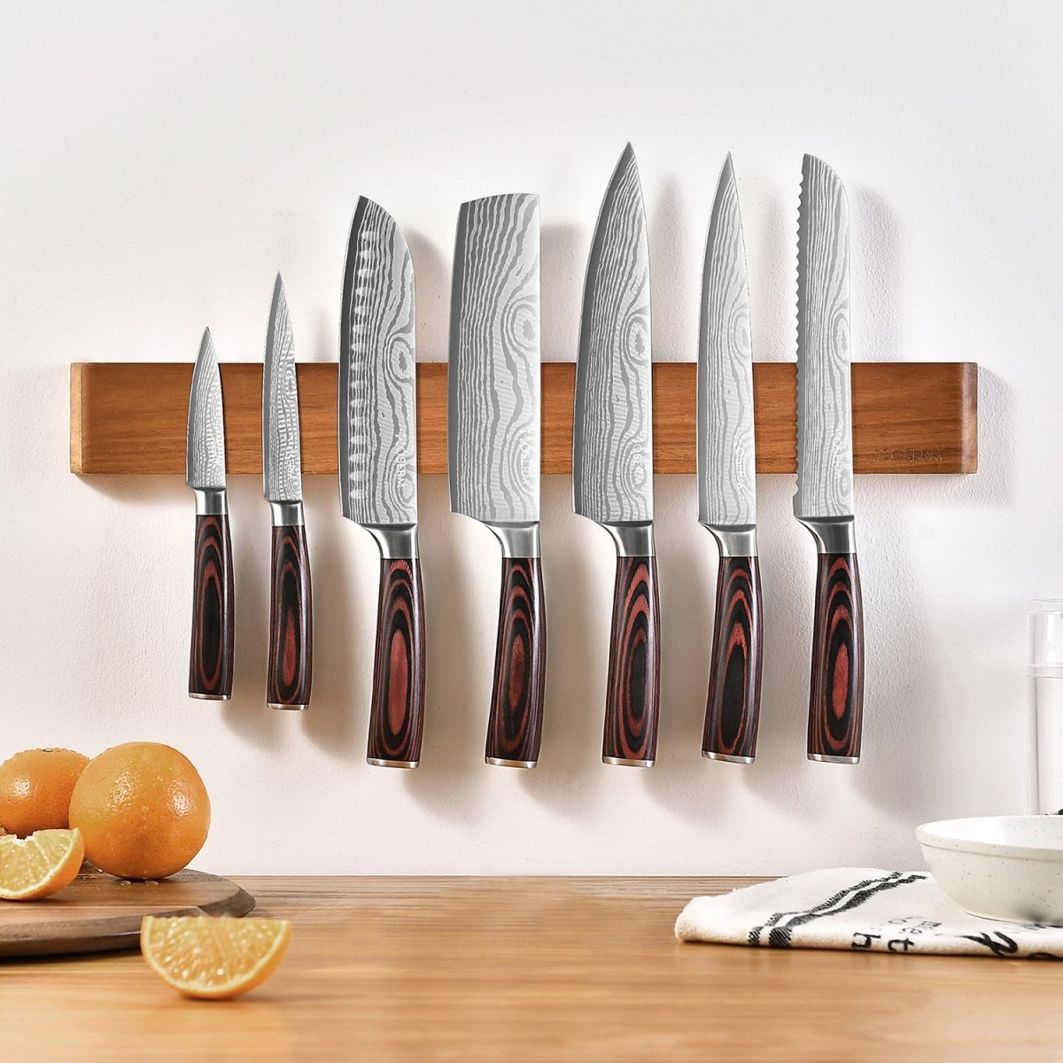 OSERM Premium Acacia Wood Magnetic Knife Strip – 19.7'' (50 cm) Wooden Wall - Mounted Holder