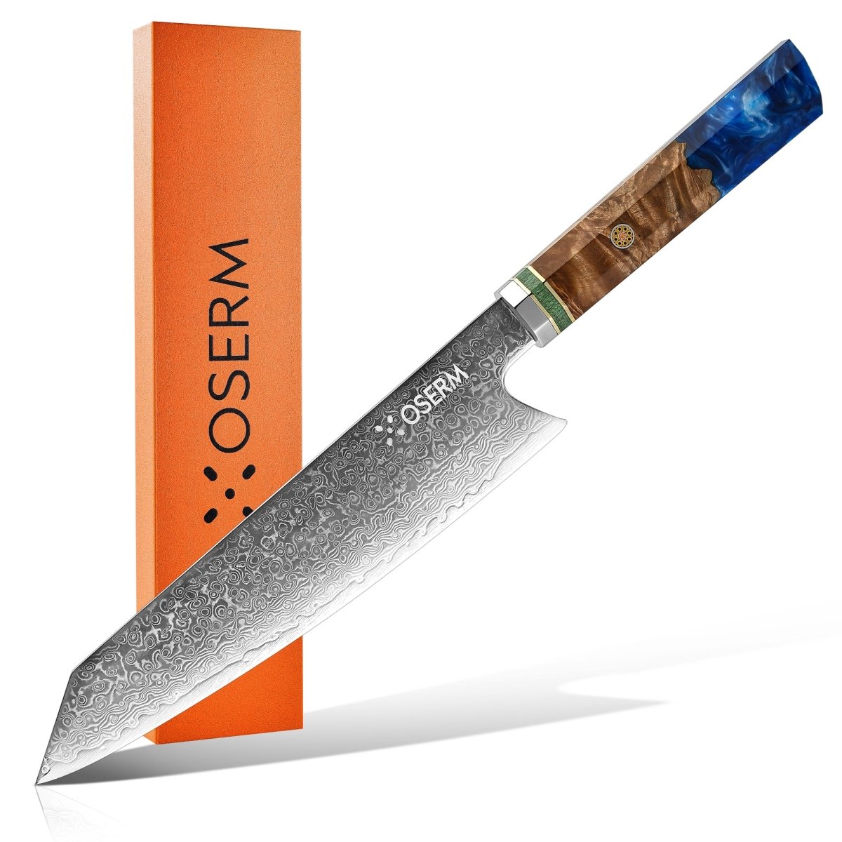 OSERM “Reika 霊霞” Japanese Damascus Kiritsuke Chef Knife with Blue Handle – Gift - Ready in Premium Box