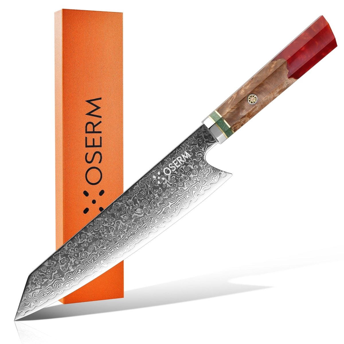 OSERM “Reika 霊霞” Japanese Damascus Kiritsuke Chef Knife with Red Handle – Gift - Ready in Premium Box
