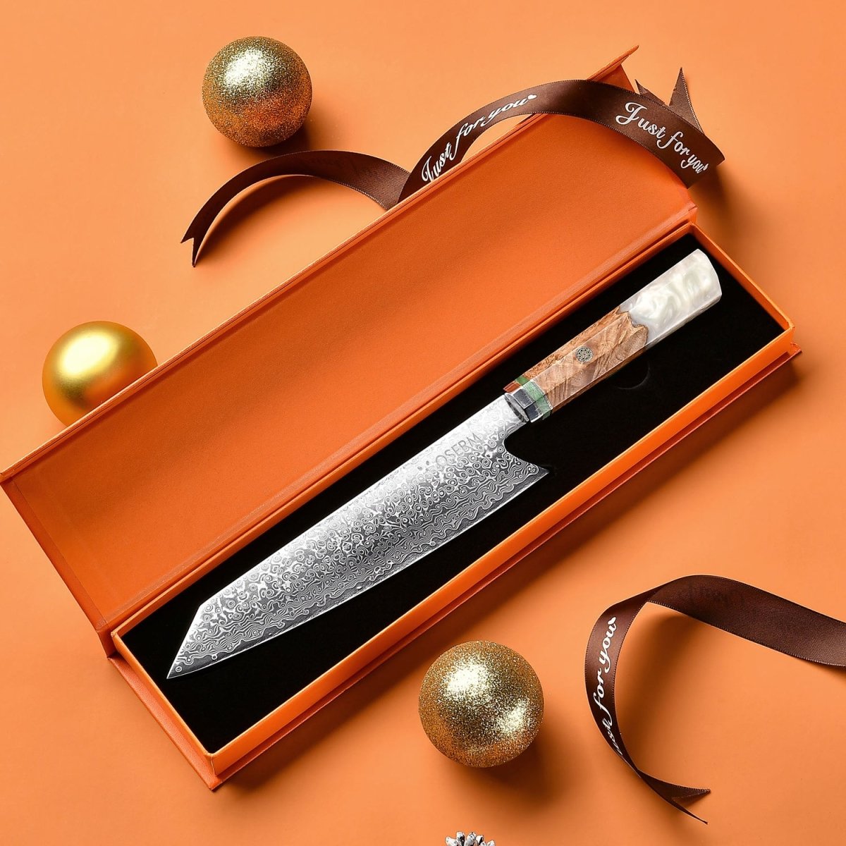 OSERM “Reika 霊霞” Japanese Damascus Kiritsuke Chef Knife with White Handle – Gift - Ready in Premium Box