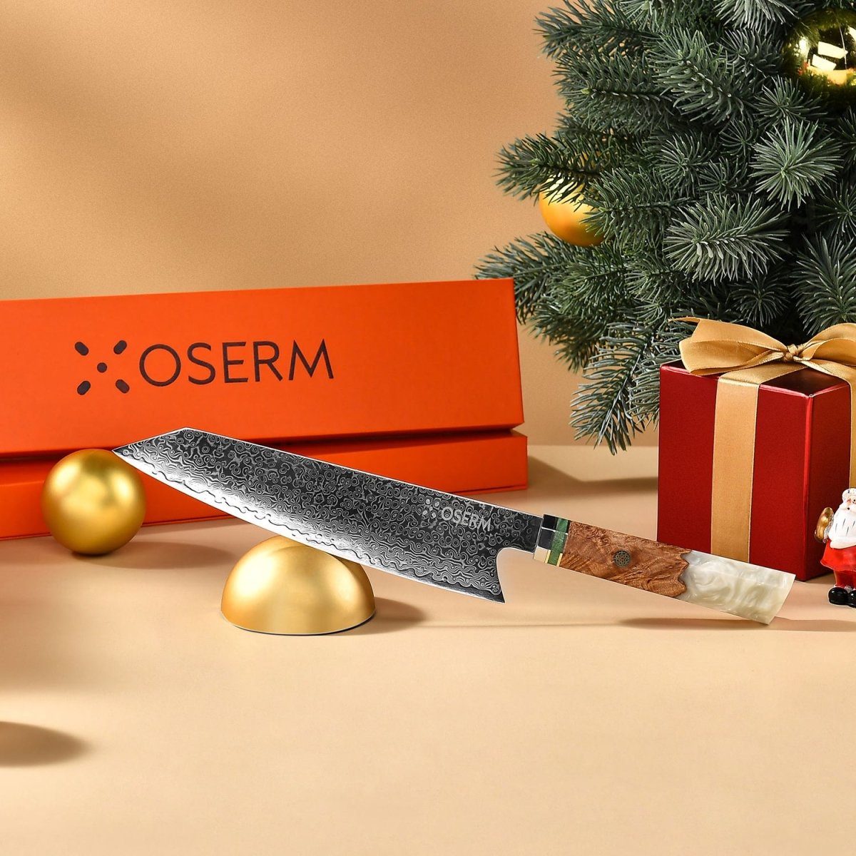 OSERM “Reika 霊霞” 8.3” White Handle Japanese Damascus Kiritsuke