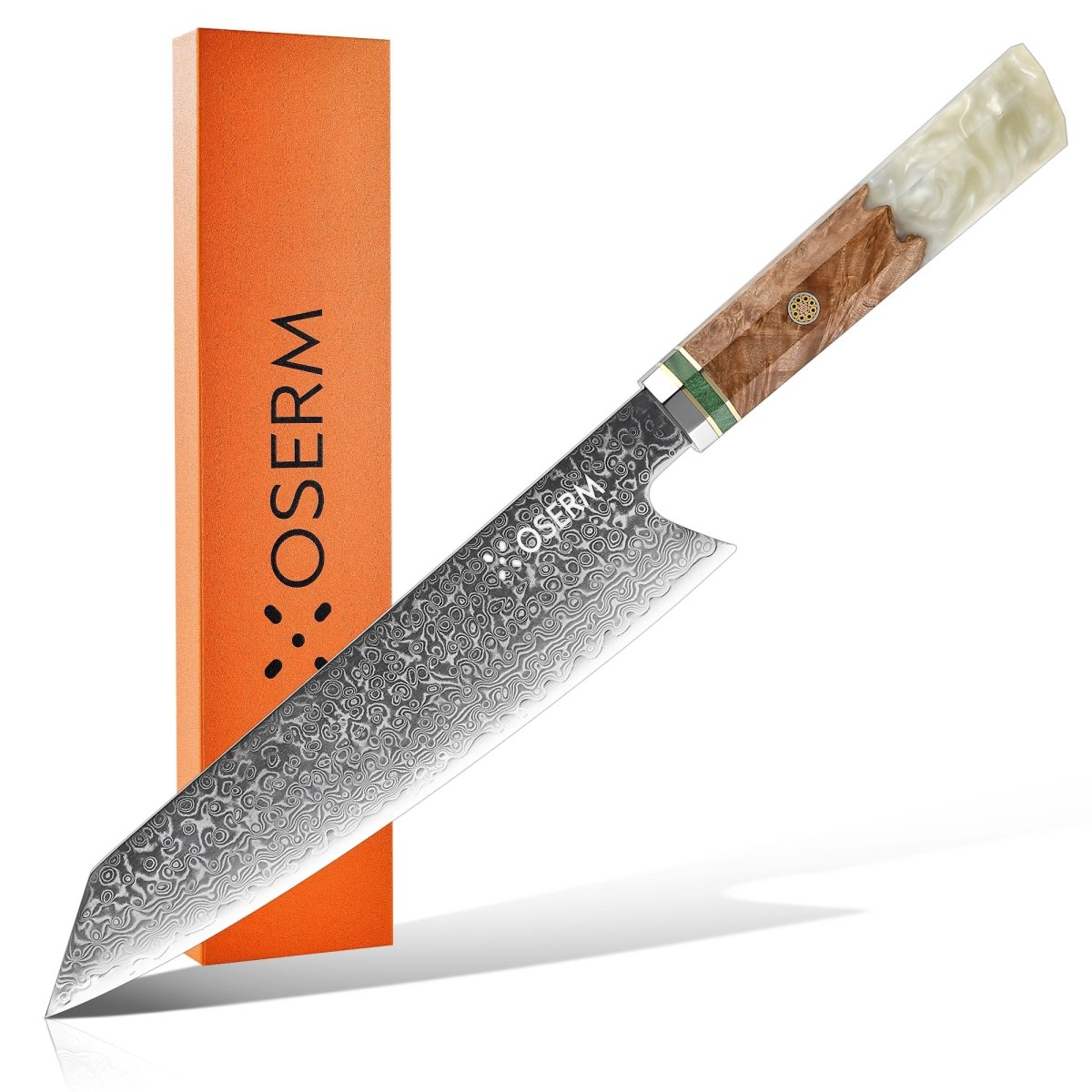 OSERM “Reika 霊霞” Japanese Damascus Kiritsuke Chef Knife with White Handle – Gift - Ready in Premium Box